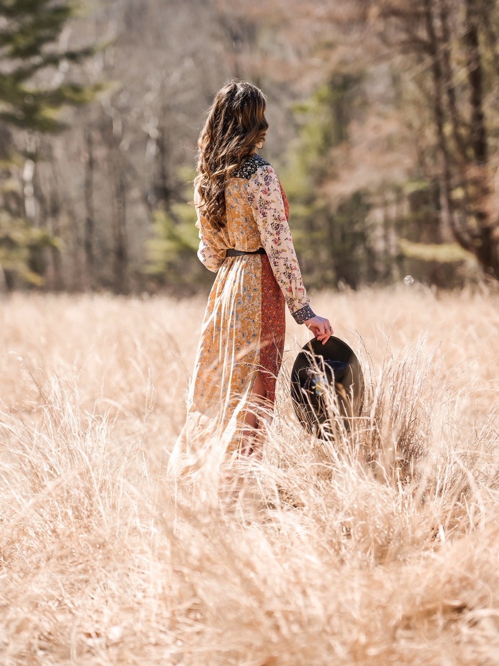 NATURAL LIFE Mustard and Rust Floral Patchwork Maxi Dress
